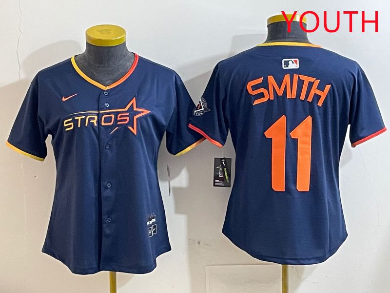 Youth Houston Astros #11 Smith Blue three generations Joint Name Nike 2025 MLB Jersey style 3